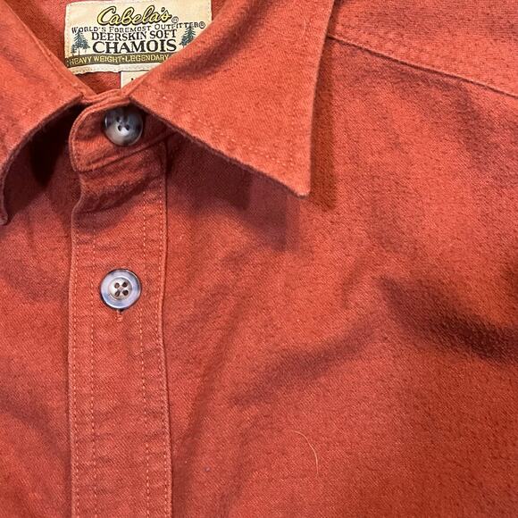 Cabela's Chamois Button Down Shirt Mens Medium Dark Orange Deerskin Soft Heavy - Picture 1 of 6